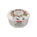 Aksa spices container with decorative lid on a white background