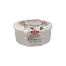 Round food container with lid labeled 'Spices' by Aksa on a white background
