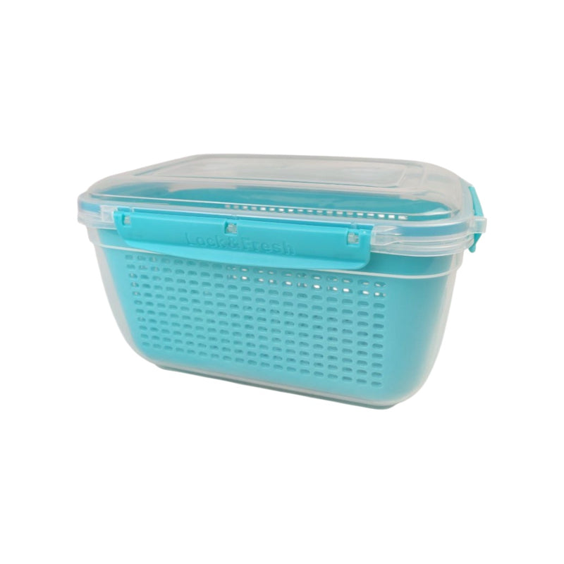 Turquoise food storage container with a clear lid on a white background available at cupindy.com