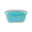 Turquoise food storage container with a clear lid on a white background available at cupindy.com