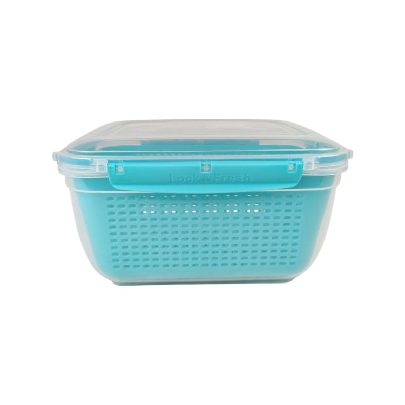 Turquoise food storage container with a clear lid on a white background available at cupindy.com