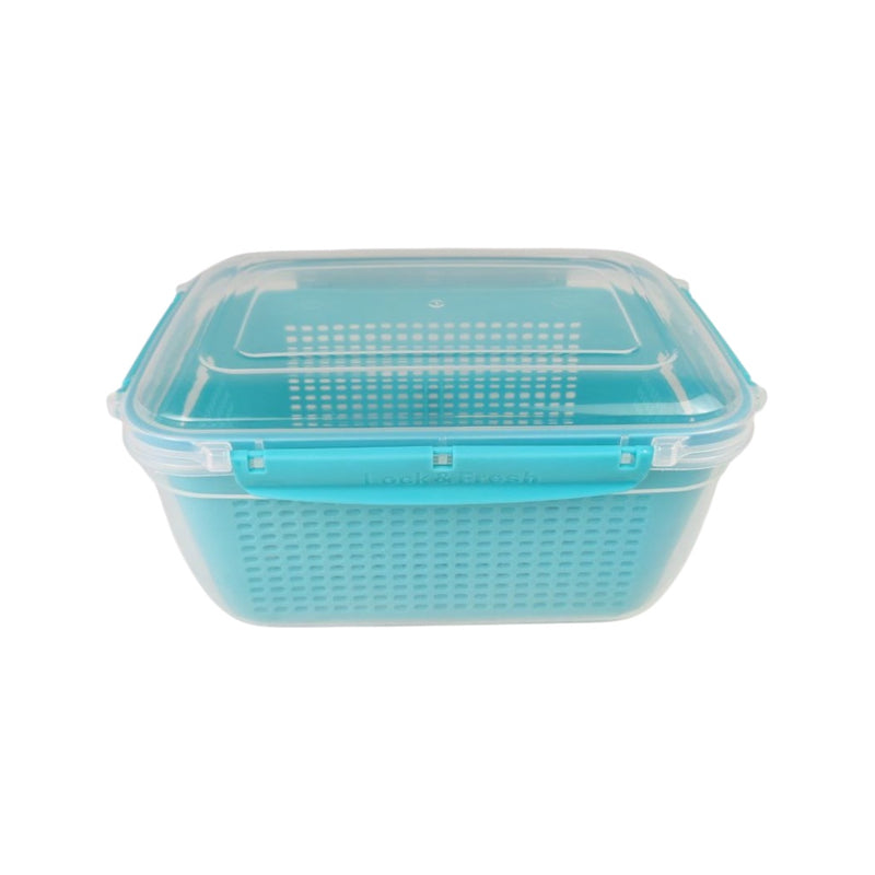 Turquoise plastic container with a transparent lid on a white background available at cupindy.com