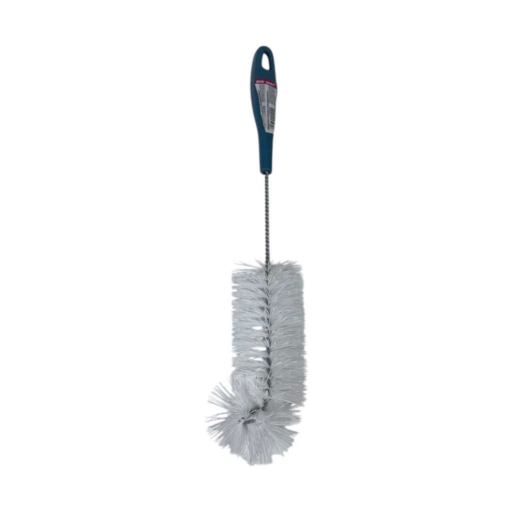 Bottle brush with a blue handle on a white background