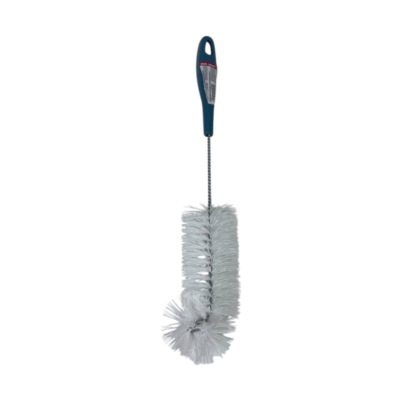Bottle brush with a blue handle on a white background