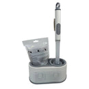 Gray cleaning brush set with holder and cleaning pad on a white background