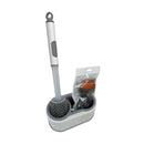 Cleaning brush set with holder and scrubber in packaging on a white background