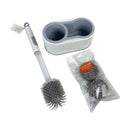 Cleaning brush set with holder and scrubber packs on a white background