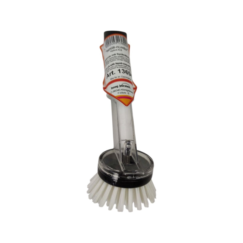 Cleaning brush with a label on a white background
