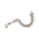 Coiled white lanyard with a clip on a white background