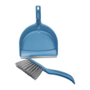 Blue dustpan and brush set on a white background