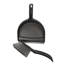 Black dustpan and brush set on a white background