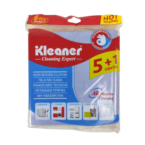 Kleaner cleaning cloths packaging with promotional text on a white background