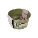 Green camping pot with a strap and brand label on a white background