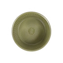 Green round plastic tray with textured surface on a white background