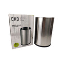 Metallic waste bin with EKO packaging on a white background