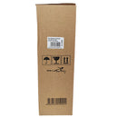 Brown cardboard box with labels and symbols on a white background