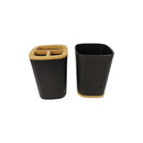 Two black cups with wooden accents on a white background available at cupindy.com