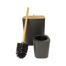 Black toilet brush and holder set with wooden handle on a white background available at cupindy.com