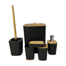 Black and bamboo bathroom accessory set on a white background available at cupindy.com