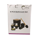 Packaging of a 6-piece bathroom set with black and white design available at cupindy.com