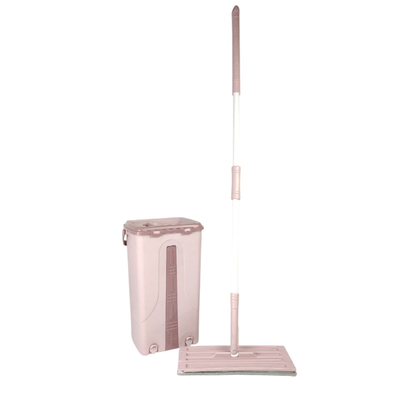 Pink mop and bucket set on a white background