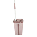Pink mop bucket with a white handle on a white background