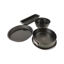 Set of black metal baking pans on a white background available at cupindy.com