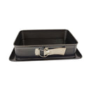 Black rectangular baking pan with a silver handle on a white background available at cupindy.com