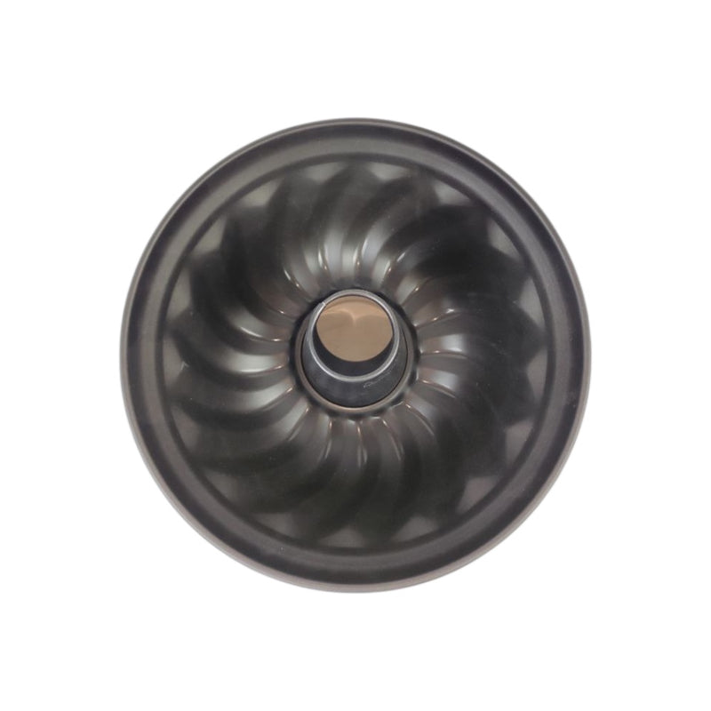 Metallic bundt cake pan on a white background available at cupindy.com
