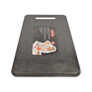 Black speckled cutting board with a brand label on a white background available at cupindy.com