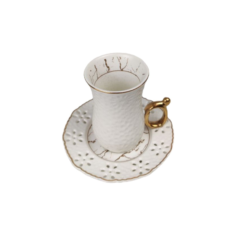 6-Pcs Turkish Coffee Cup Set - Decorative Porcelain Espresso Cups with Saucers