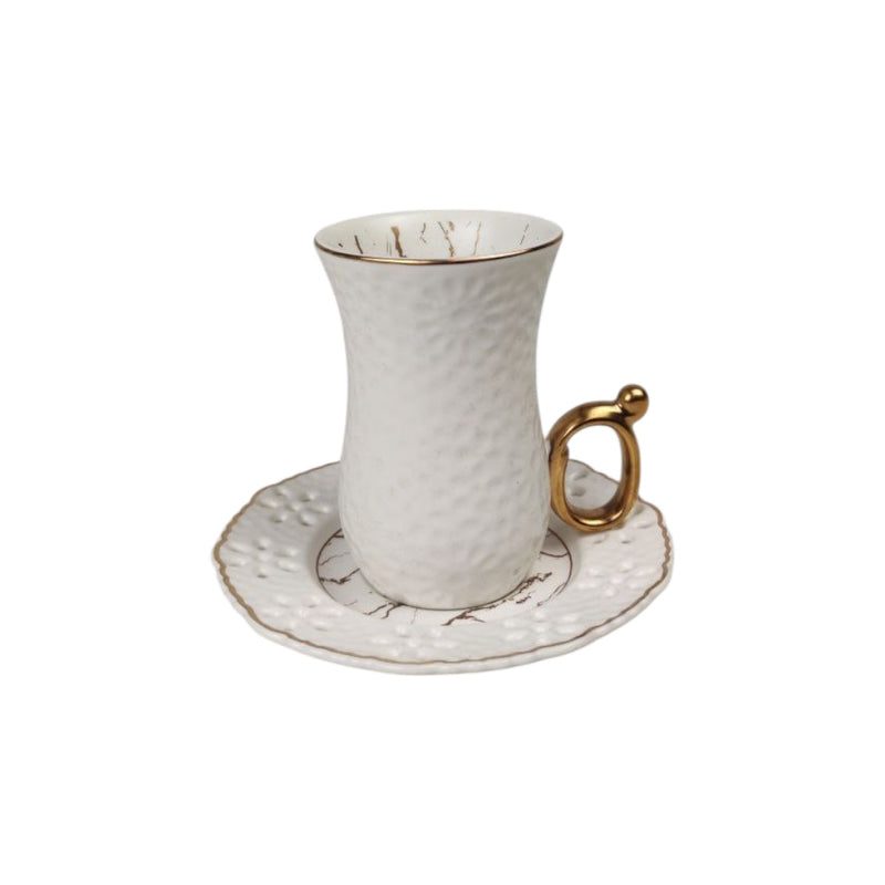 6-Pcs Turkish Coffee Cup Set - Decorative Porcelain Espresso Cups with Saucers