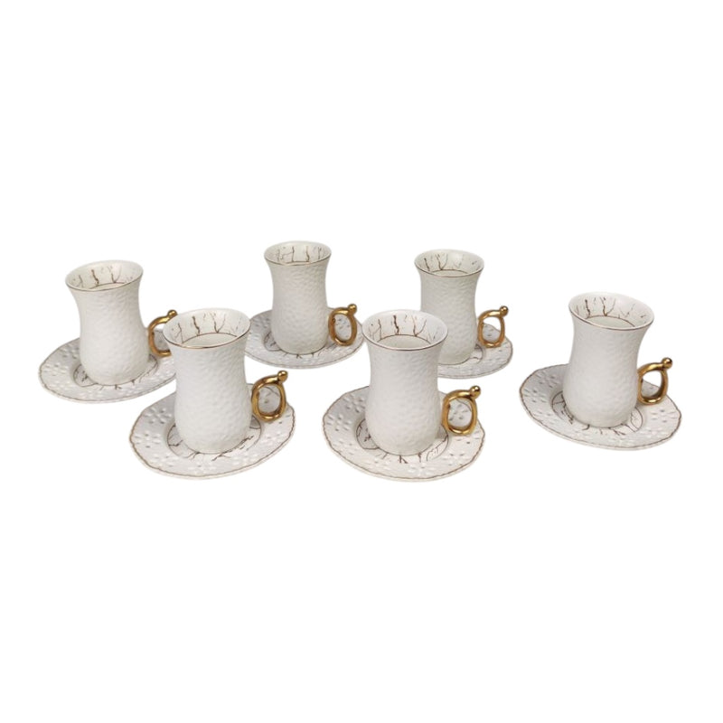 6-Pcs Turkish Coffee Cup Set - Decorative Porcelain Espresso Cups with Saucers