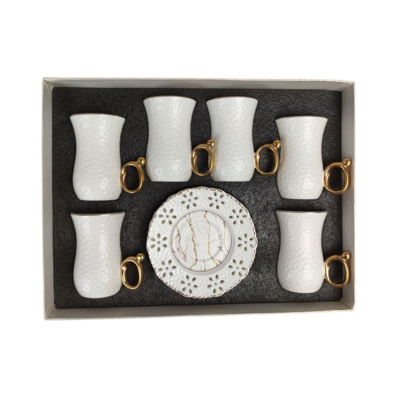 6-Pcs Turkish Coffee Cup Set - Decorative Porcelain Espresso Cups with Saucers