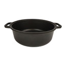 Black cast iron pot with handles on a white background