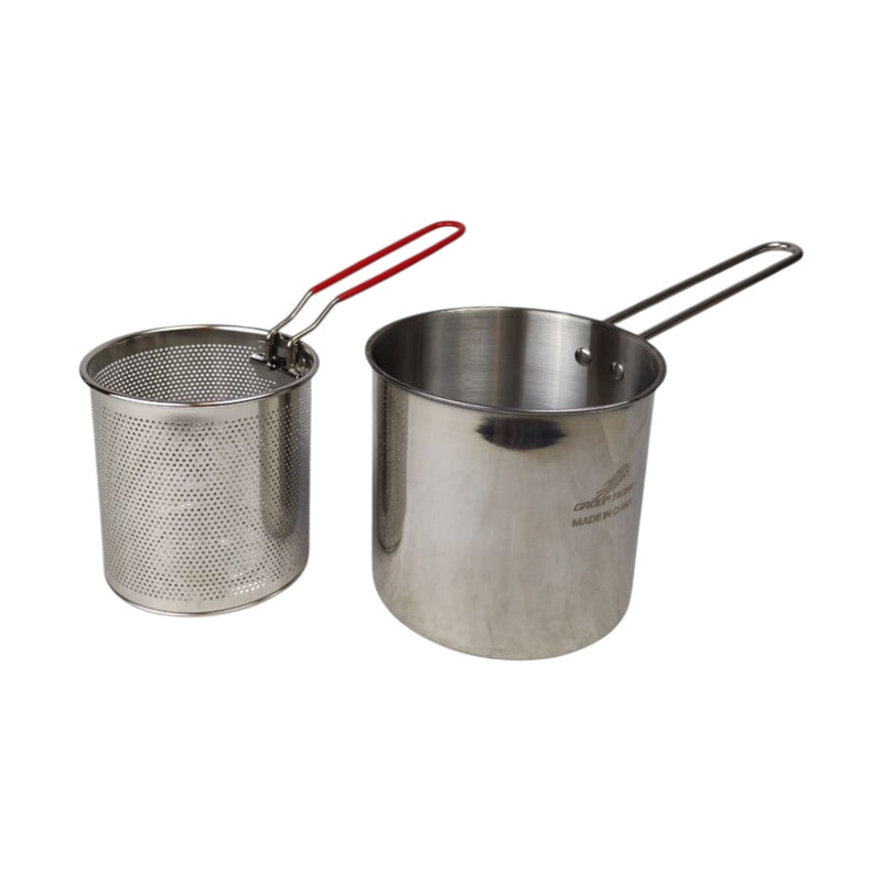Two metal kitchen utensils on a white background