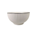 Generic Porcelain Mini Soup Bowl, White, Ribbed Design With Dark Rim For Ramen & Daily Meals