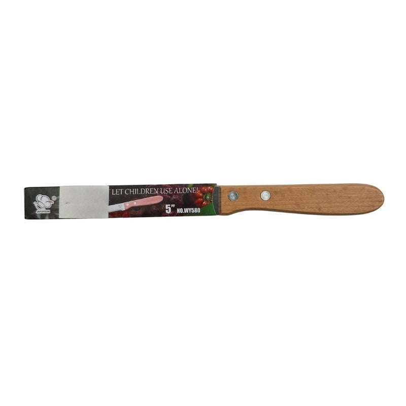 JAFOISON Stainless Steel Kitchen Knife 11.5 cm – Serrated Edge With Wooden Handle