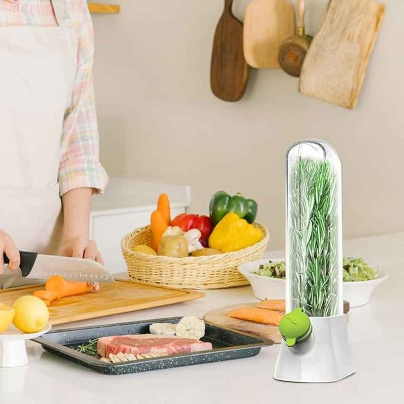 Herb & Vegetable Storage Keeper With Water Reservoir – Tall Airtight Container To Keep Herbs Fresh