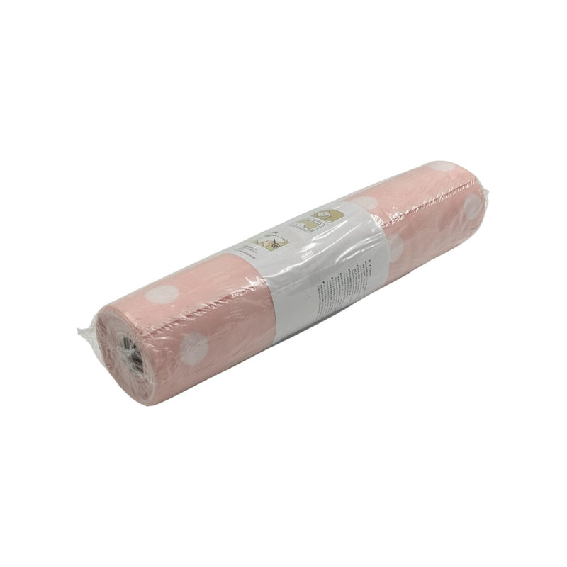 Pink anti-slip foam drawer liner roll with white polka dots, 300x30cm, ideal for lining kitchen drawers, shelves, and cabinets