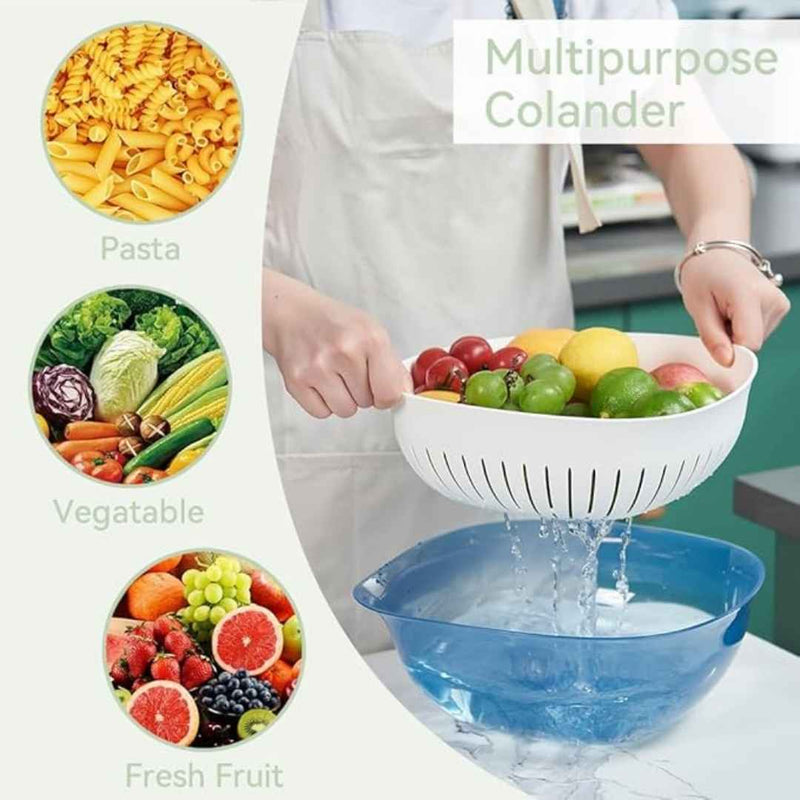 Plastic Double Layer Colander with Handles and Bowl for Washing and Draining Vegetables and Fruits