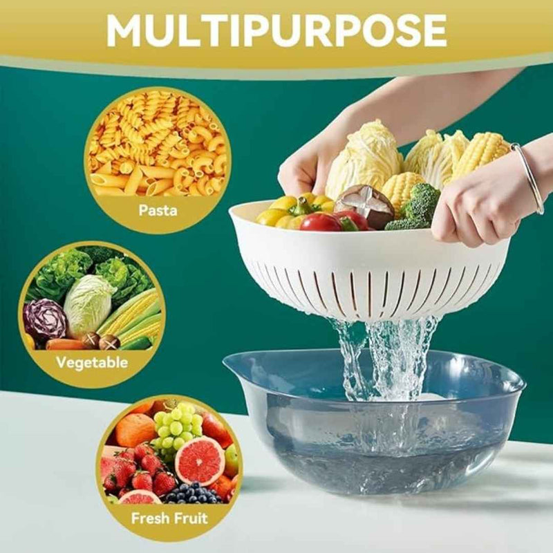 Plastic Double Layer Colander with Handles and Bowl for Washing and Draining Vegetables and Fruits