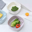 Plastic Double Layer Square Colander with Transparent Bowl for Washing and Draining Vegetables