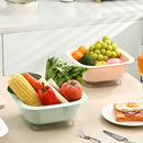 Plastic Square Double Layer Colander with Transparent Bowl for Washing and Draining Vegetables