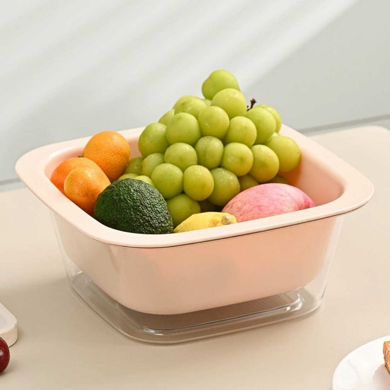 Plastic Square Double Layer Colander with Transparent Bowl for Washing and Draining Vegetables