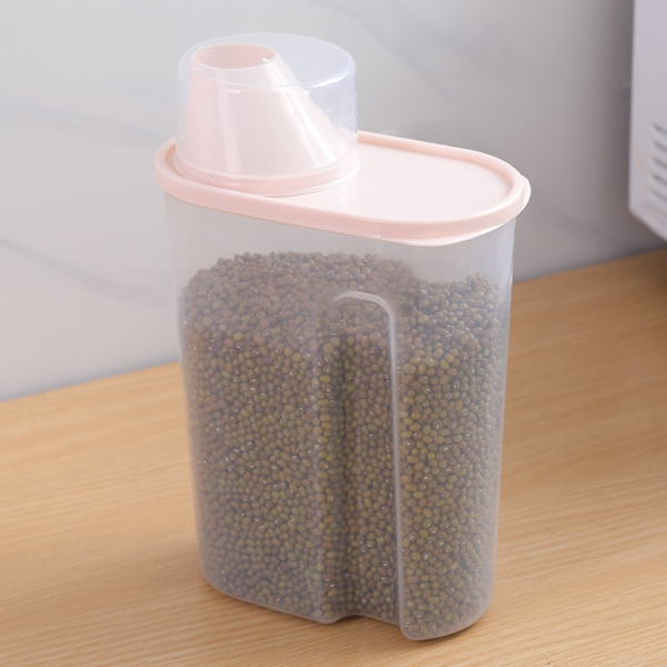 Airtight grain storage container with easy pour spout