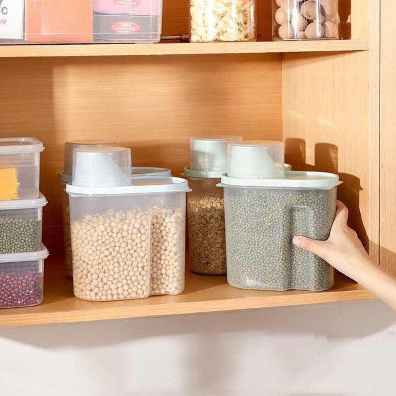 Transparent container with spout for storing and pouring grains