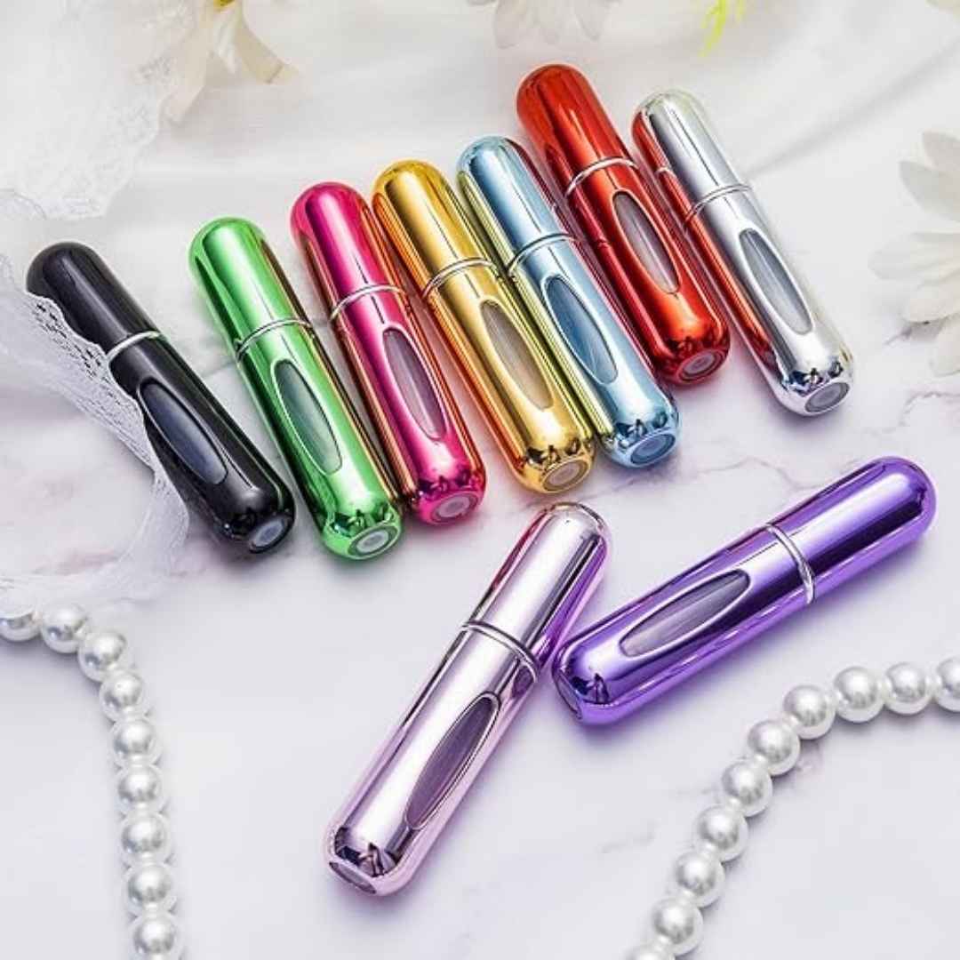 بخاخ عطر صغير قابل لإعادة التعبئة 5 مل – زجاجة عطر محمولة للسفر بحجم ميني بألوان اختيارية