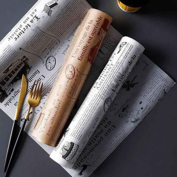 رول ورق زبدة غير لاصق بطول 10 متر – تصميم جرنال عتيق للخبز والتغليف والطهي