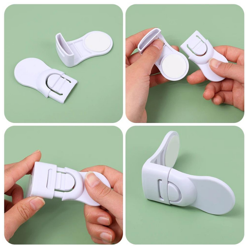 Adhesive cabinet locks for quick installation
